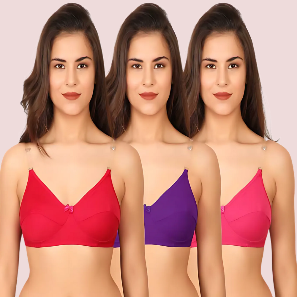 3 Pairs Clear Transparent Back Regular Bras