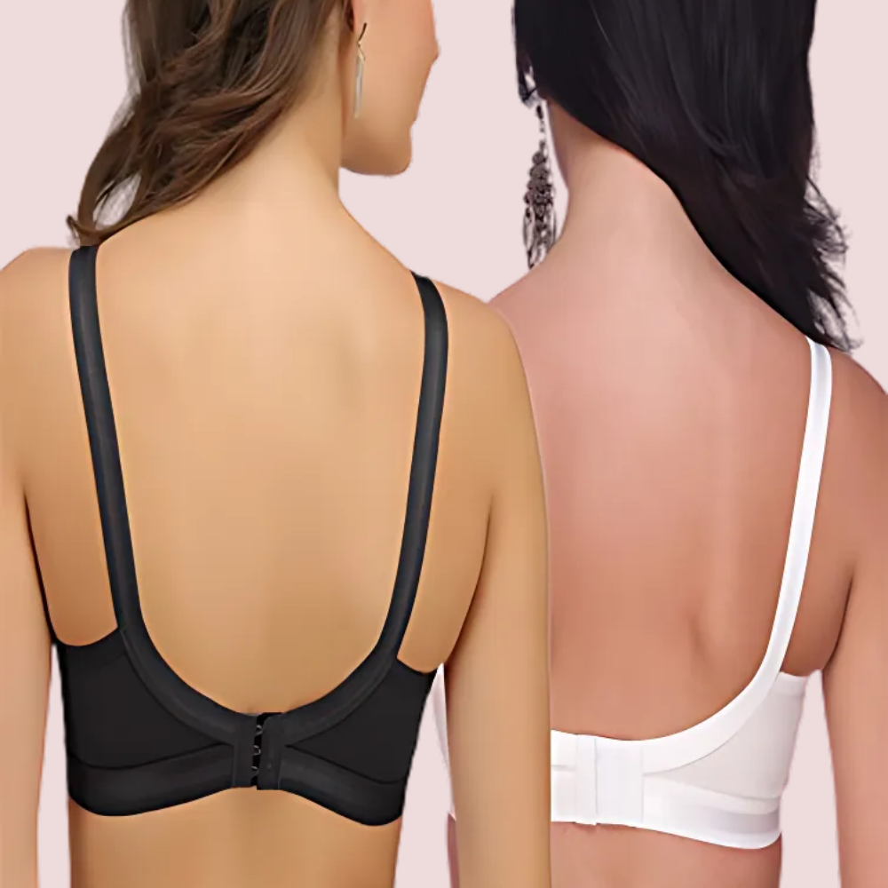 Plus Size- Pack Of 2 Black &amp; White Cotton Front Bras