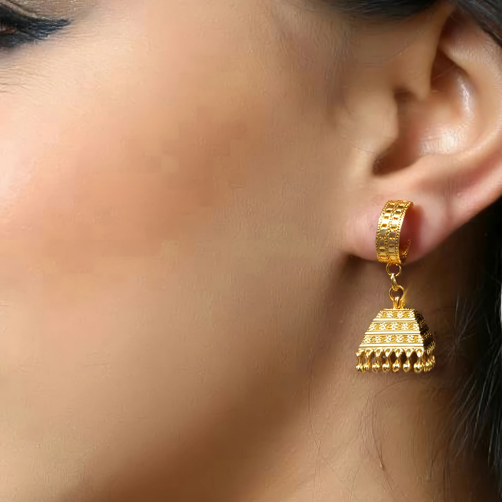 Elegant Gold Pyramid Jhumka Earrings