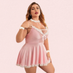 French Daina Stylish Pink Apron Maid Outfit with Luxury Panty Gift