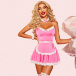 French Daina Pink Lace French Maid Costume with Luxury Panty Gift