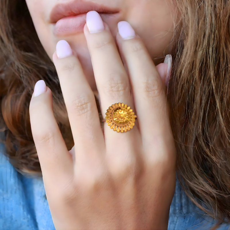 Elegant Floral Medallion Gold-Tone Ring