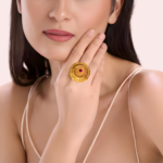 Ethnic Floral Medallion Gold-Tone Ring with Center Accent