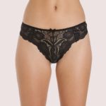 Female Black Floral Transparent Lace High Waist Thong