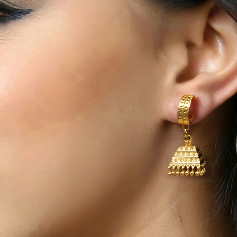 Elegant Gold Pyramid Jhumka Earrings