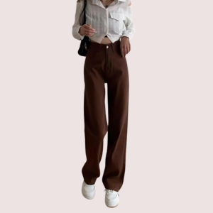 Women's Brown High Rise Wide Leg Loose Denim Jeans