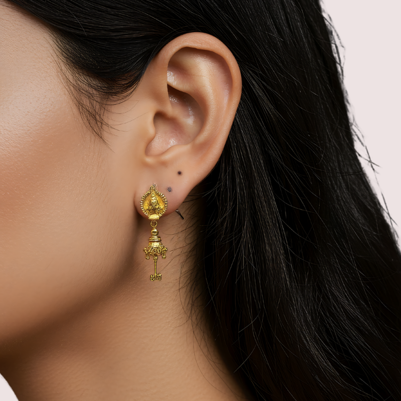 Intricate Gold Drop Temple Earrings